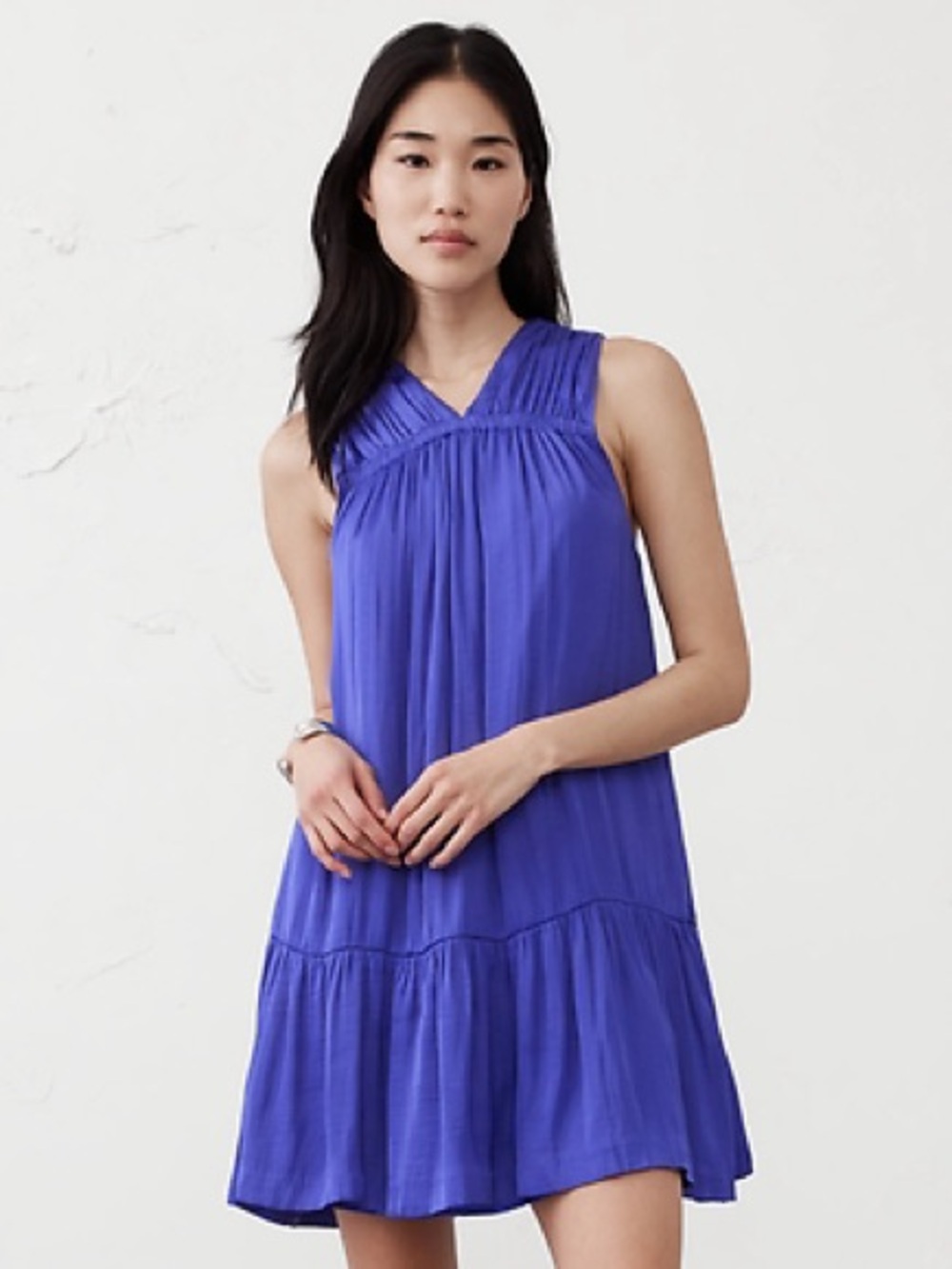 NWT Banana Republic Sleeveless V-Neck Tiered Mini Dress in Vibrant Blue Size M